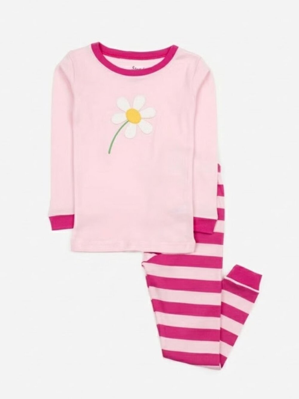 Leveret Girls Flower Embroidered Stripe Pant PJ Cotton Pajama Set